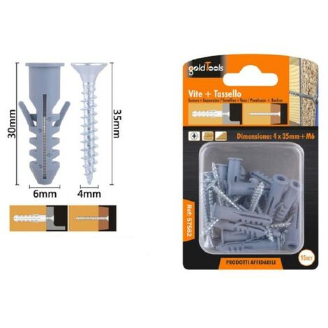 SET 15PCS VIS CROISEMENT VIS 4X35 MM + CHEVILLES AVEC AILES CHEVILLE M6 FISCHER 57562