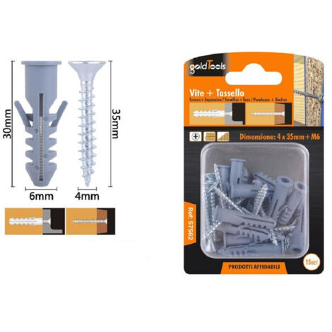Set 15pz Viti Vite Croce 4x35 Mm + Tassells With Elected Tassello M6 Fischer 57562