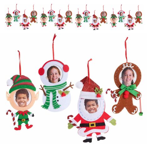 Set 16 Portafoto Natalizi da appendere in panno - Decorazioni personalizzabili per l'albero di Natale