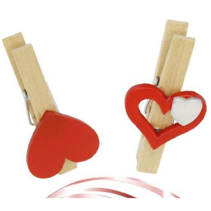 Trade Shop Traesio - Trade Shop - set 16 stück holzhaarnadeln mit rotem valentinsherz verschiedene designs 92317 -