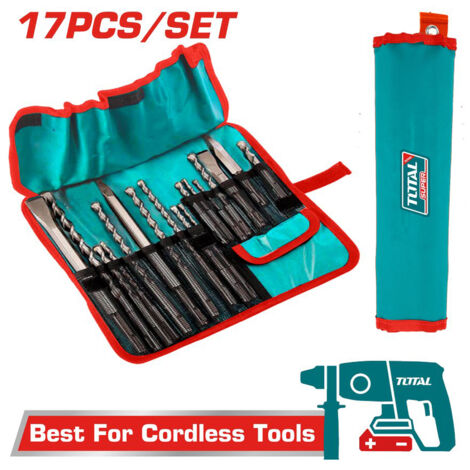 SET 17pz PUNTE PER TRAPANO SDS PLUS SCALPELLI CON ASTUCCIO IN TELA TOTAL