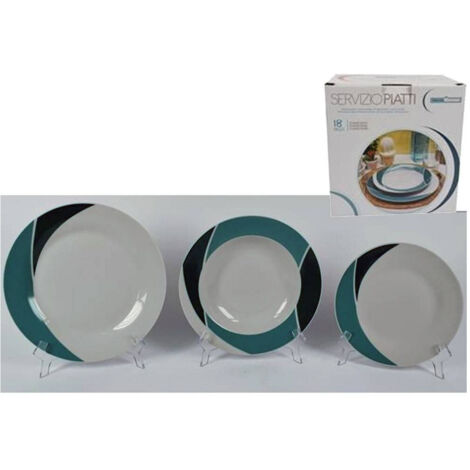 Set 18 Assiettes En Céramique à Fond Plat Plat à Fruits Moon Line Petrol Green