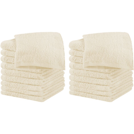 Set 18 Pezzi Lavette Asciugamani Viso Mani 100% Cotone 490 Gsm 30x30 Cm Bagno Bidet Vari Colori Morbide Assorbenti Asciugamano Spugna Ospite Panna - 30x30 cm