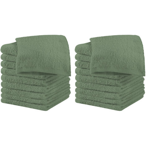 Set 18 Pezzi Lavette Asciugamani Viso Mani 100% Cotone 490 Gsm 30x30 Cm Bagno Bidet Vari Colori Morbide Assorbenti Asciugamano Spugna Ospite Verdesottobosco - 30x30 cm