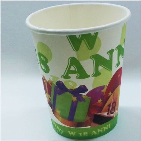 Set 18 Pièces Gobelets En Papier Blanc Vert Jetables 18e Anniversaire