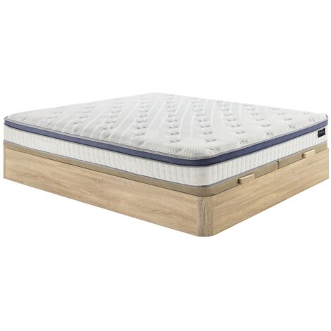 Set 180 x 200 cm letto contenitore color naturale chiaro + materasso ibrido a molle insacchettate 7 zone memory foam e lattice sp.25cm - MALAO di PALACIO