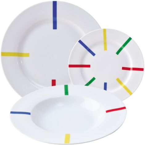 Set 18pcs vajilla porcelana diseño rayas de colores Casa Benetton
