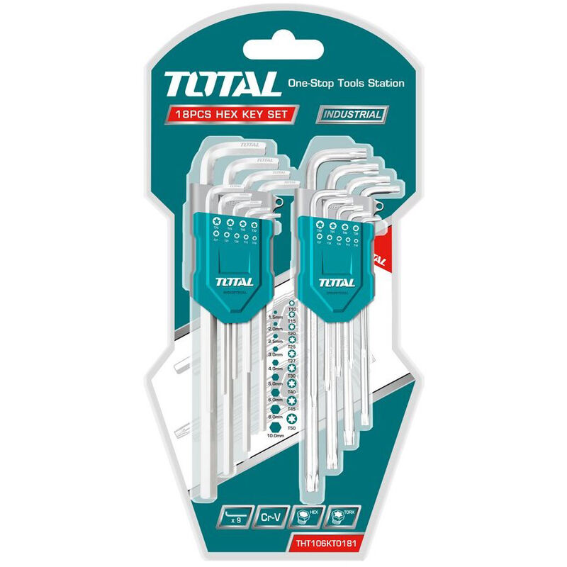 Image of Total - set 18PZ chiavi maschio 9PZ esagonali 1.5-10mm + 9PZ torx T10-T50 Cr-V