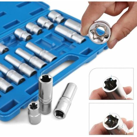 Set 19 Bussola torx da 1/2'' a Stella da E8 a E24 Per Avvitatori a Percussione