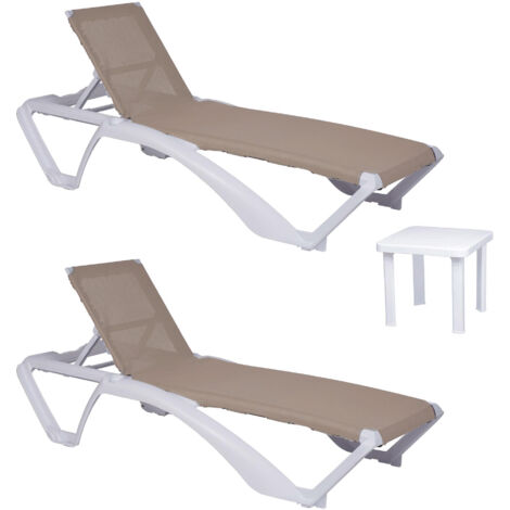 Set 2+1 chaises longues-table auxiliaire extérieur blanc - sable ACQUA-ANDORRA garbar