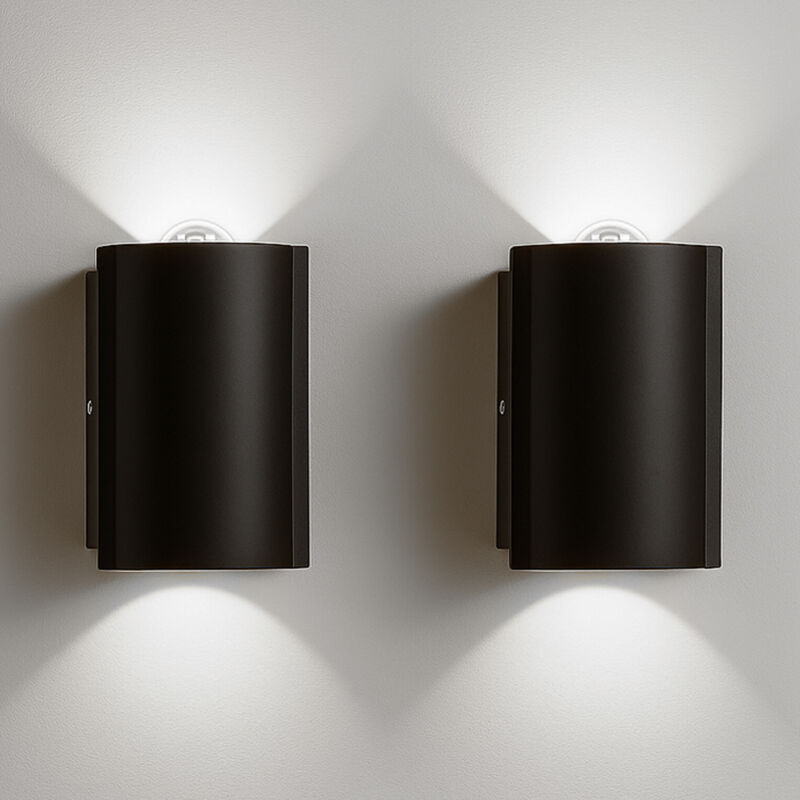Set 2 Applique da Muro 2 Led Lampada a Parete Nero Luce Bianco Freddo 4x6.5x4cm
