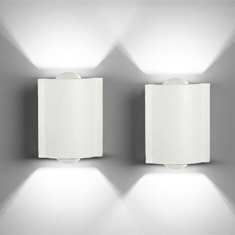 Set 2 Applique LED da Parete 2 LED Design Curvo Compatto IP65 Interno/Esterno Luce Naturale o Fredda Nero o Bianco Luce Fredda - Bianco