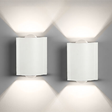 Set 2 Applique LED da Parete 2 LED Design Curvo Compatto IP65 Interno/Esterno Luce Naturale o Fredda Nero o Bianco Luce naturale - Bianco