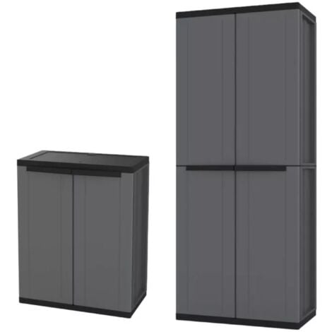 AUTRES set 2 armadi alto e basso terry in polipropilene grigio 68x37,5x85/163,5 cm