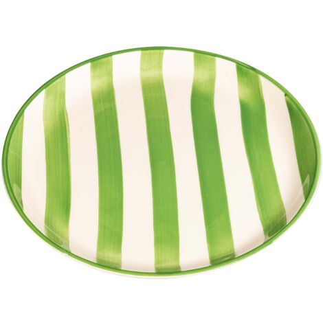 Set 2 Assiettes Plates à Rayures Artisanales 28 cm Fabriqué en Italie Design Moderne Vert pour Service de Table de Haute Qualité Lot de 2 Pcs