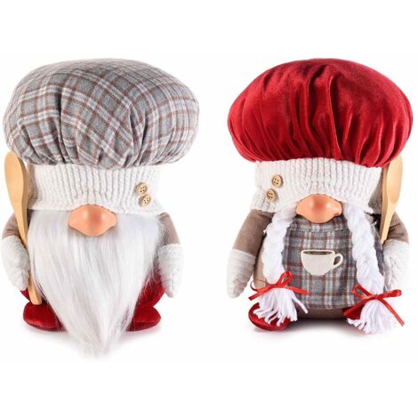 Set 2 Babbo e Mamma Natale chef in stoffa con mestolo in legno - Addobbi per casa e negozi