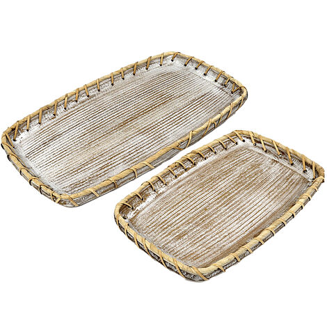 Set 2 Bandejas Madera/Rattan Rect 311112