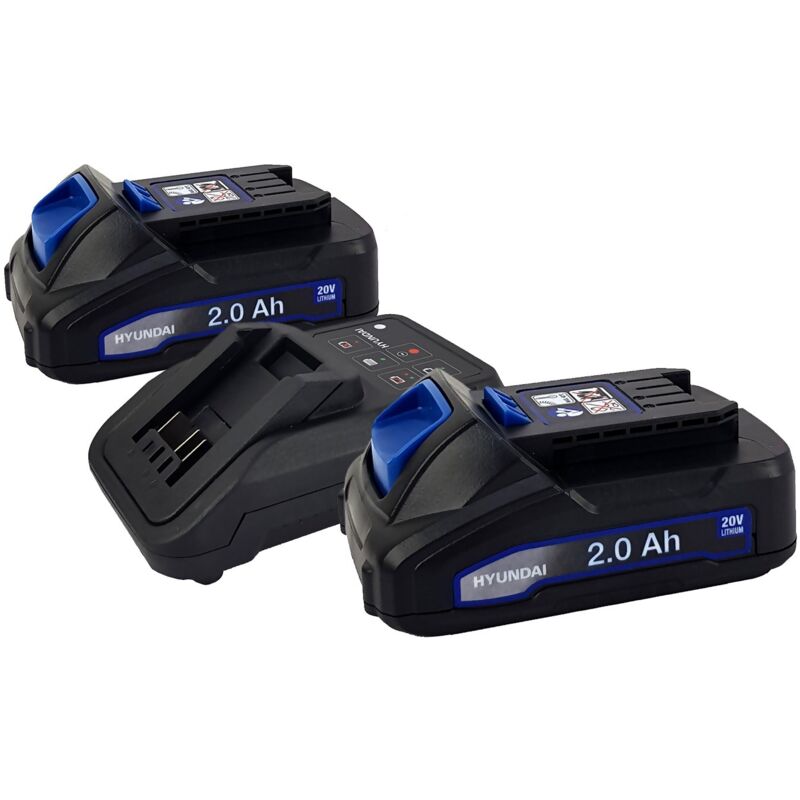 Set 2 Batteries outil électroportatif Hyundai HBA20U2 - 2Ah avec Chargeur HFC20U - Compatible avec la gamme 20V