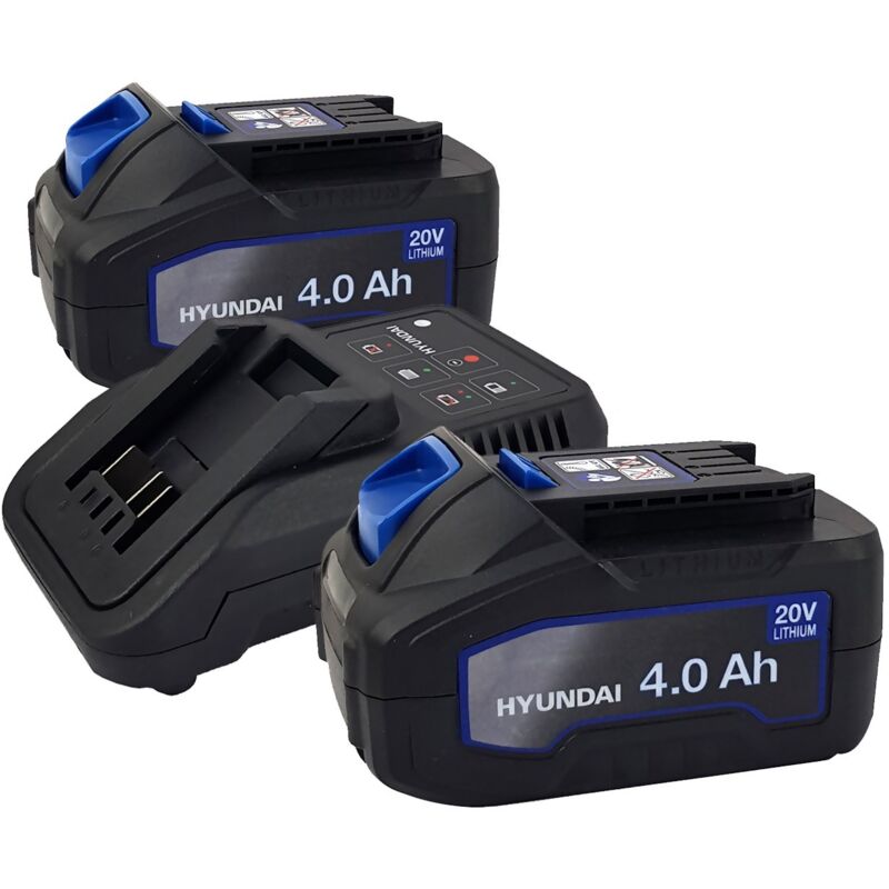 Set 2 Batteries pour outil électroportatif - HYUNDAI HBA20U4 - 20V - 4Ah avec Chargeur HFC20U - Compatible avec la gamme 20V