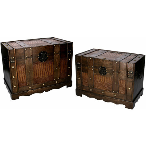 Set 2 Baule in legno marrone rettangolare