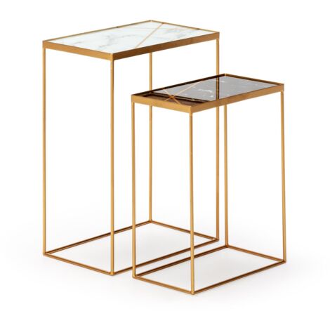 Set/2 Beistelltische 40X25X56 / 35X20X46 Goldenes Metall/Glas