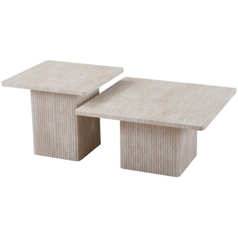 MEUBLORAMA Set 2 Beistelltische EDEN – Beiger Travertin – H52/42 x L80/60 x P80/60 cm – Moderner Stil
