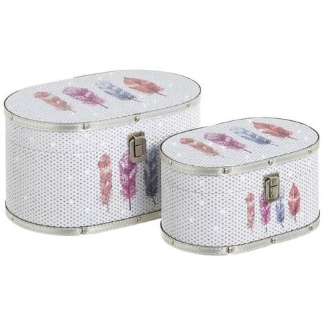 Set 2 boîtes à bijoux en plumes avec strass et fermeture en métal 2 tailles
