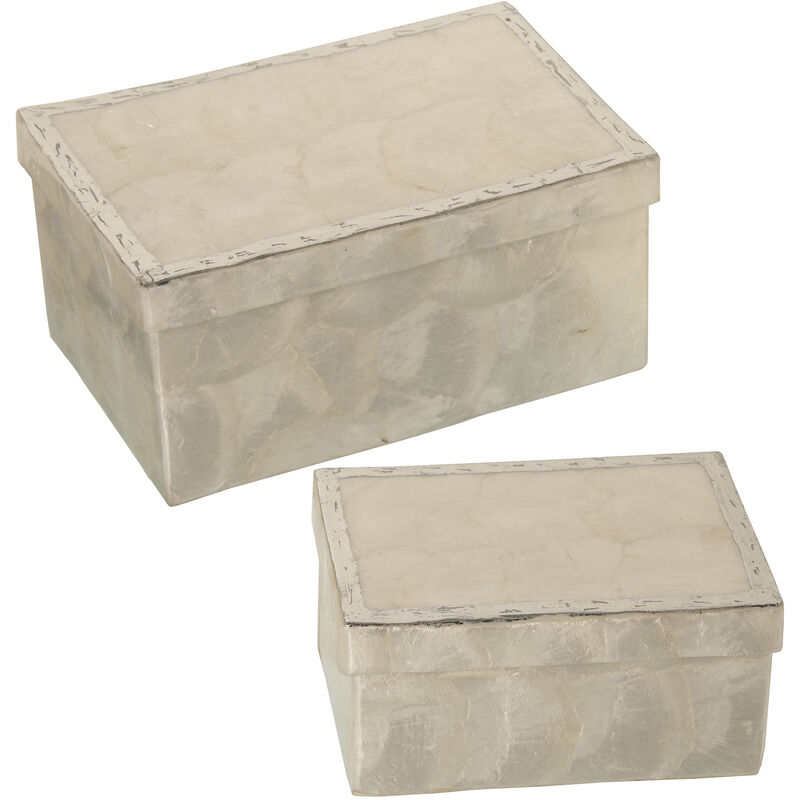 Fijalo - Lot de 2 Boites Rectangulaires Nacre Naturelle Peinte Bord Argent 21X11X10+16X11X8 Cm