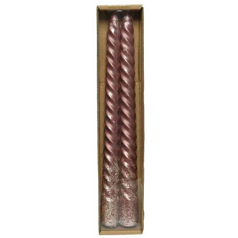 Set 2 Bougies 25H Cm Bougie Noël Effet Métallisé Rose