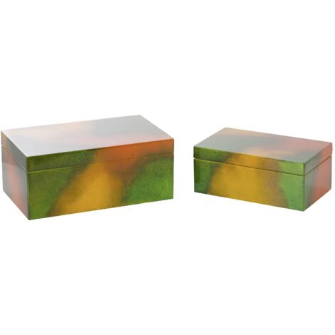 Set 2 Cajas Madera Dorada Verde 25X15X11-20X12X8Cm