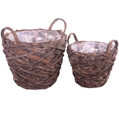 Set 2 Cesti in Materiale Naturale con Manici H 26 cm