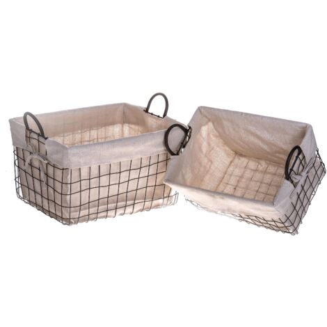 Set 2 Cesti in Tessuto e Rete Metallica con Manici Larghezza 45 cm