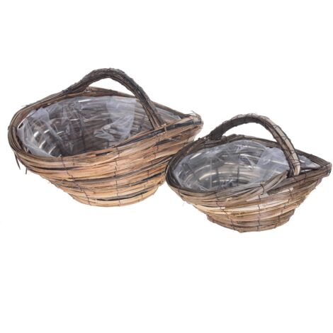 Set 2 Cesti Ovali in Vimini con Manico Larghezza 47 cm