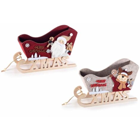 Set 2 Cestini a Slitta Natalizia in Legno e Panno - Decorazione Natalizia Portadolci