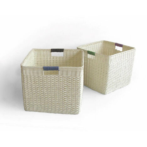 Set 2 Cestini in rattan naturale con manici quadro
