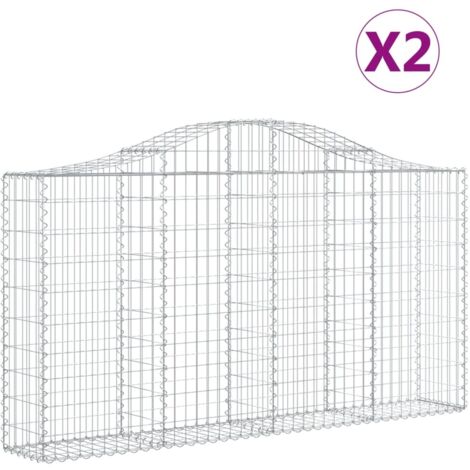 Set 2 cestini per gabbioni recinzione a gabbia muro di contenimento ad arco 200 x 30 x 100/120 cm ferro zincato Argento 020041327
