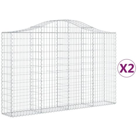 Set 2 cestini per gabbioni recinzione a gabbia muro di contenimento ad arco 200 x 30 x 120/140 cm ferro zincato Argento 020041329