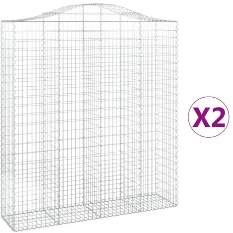 Set 2 cestini per gabbioni recinzione a gabbia muro di contenimento ad arco 200 x 50 x 220/240 cm ferro zincato Argento 020041356