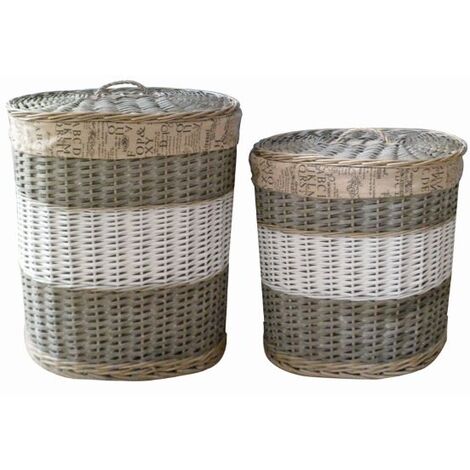 Set 3pz Accessori Bagno Rattan 304636 Cesto Biancheria Cestino Rifiuti  Scopino