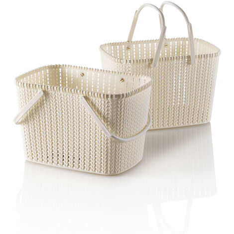 Set 2 cestini portaoggetti con manico MANDY beige in polipropilene
