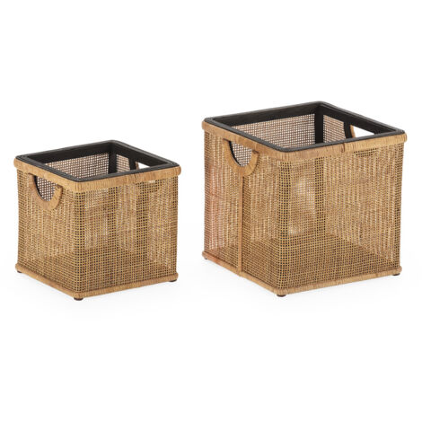 Set/2 Cesto 31X31X31 / 25X25X25 Madera Negro/Ratan Natural