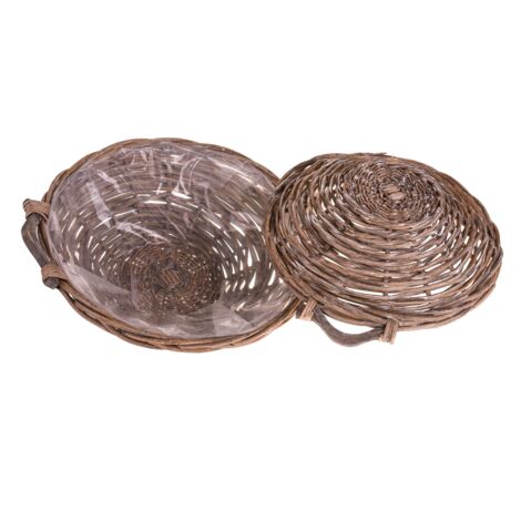 Set 2 Cesto Rotondo Basso in Vimini Larghezza 40 cm