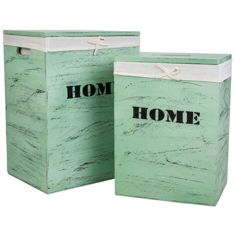Set 2 cestos de ropa de madera verdes