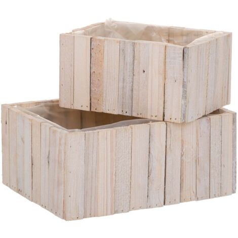 Set 2 Cestos Rectangulares de madera marrónes