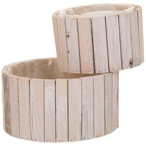 Set 2 Cestos redondos de madera marrónes