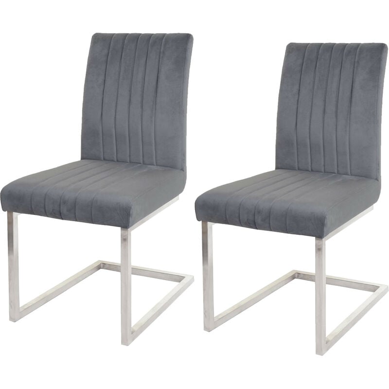 Lot de 2 chaises cantilever HWC-L14 - chaise visiteur chaise de conférence - velours inox brossé - gris foncé