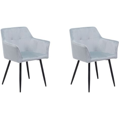 Set 2 Chaises Élégantes avec Accoudoirs Revêtu en Velours Gris sur Pieds Noirs pour Salon ou Salle à Manger Glamour et Rétro Beliani