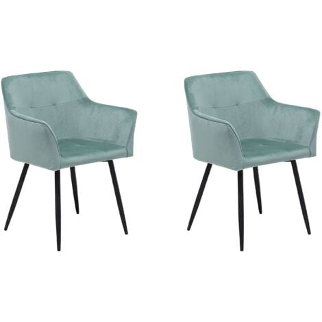 Set 2 Chaises Élégantes avec Accoudoirs Revêtu en Velours Vert Menthe sur Pieds Noirs pour Salon ou Salle à Manger Glamour et Rétro Beliani - Vert