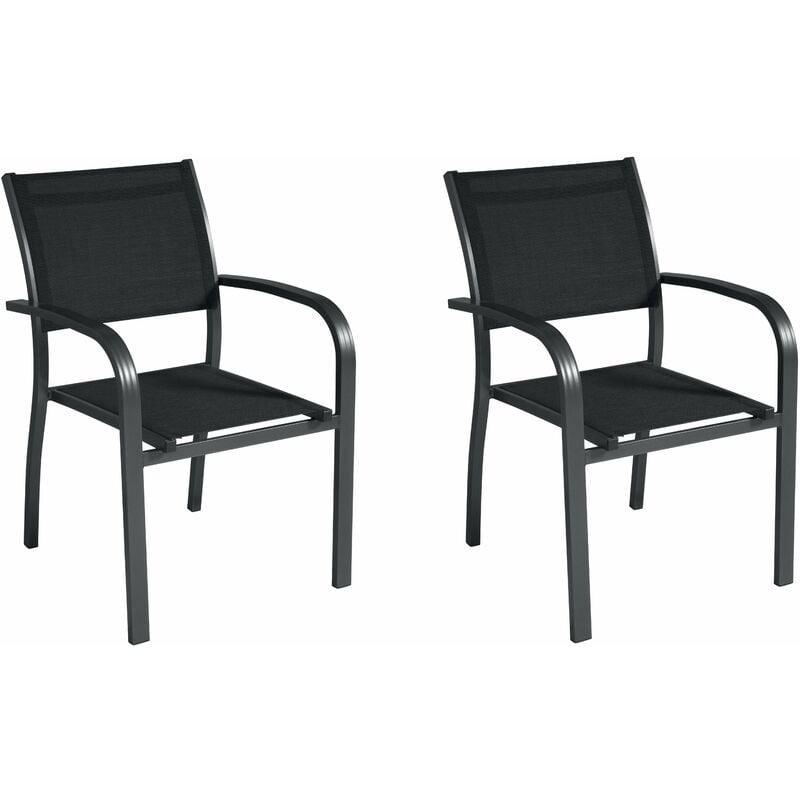 Set 2 chaises empilables en aluminium Gris anthracite et textilène Noir Aluminium