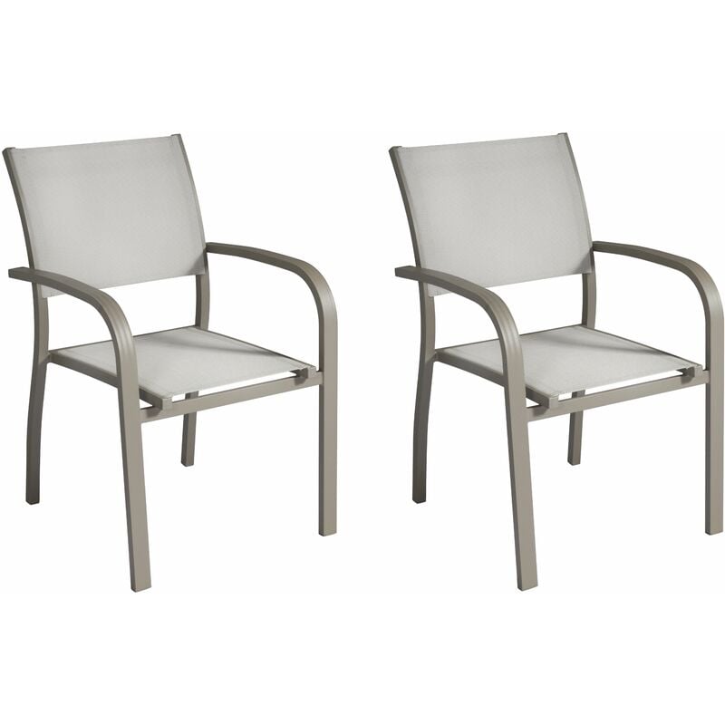 Set 2 chaises empilables en aluminium tourterelle et textilène gris clair Aluminium